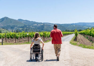 accessible walk through the vineyards for a traveler in a wheelchair