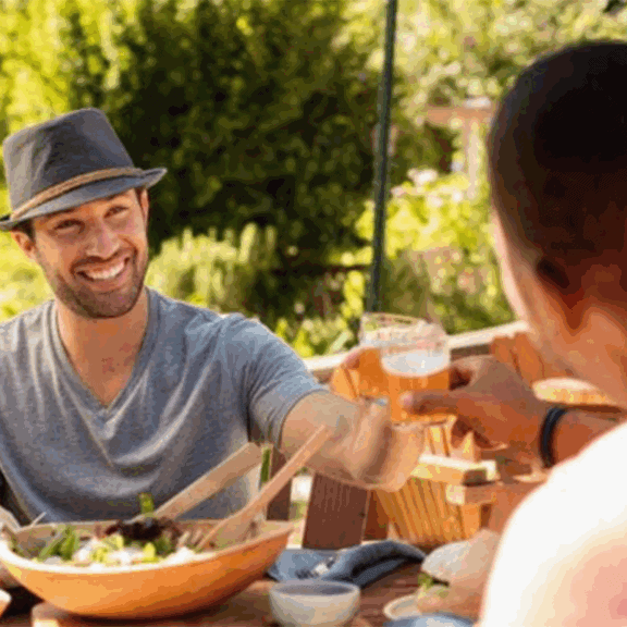 two guys having a meal at the inn on the russian river in sonoma county