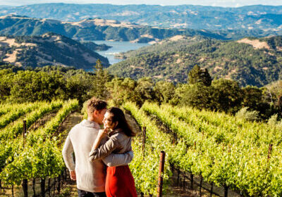 Couple enjoying Sonoma County vineyards