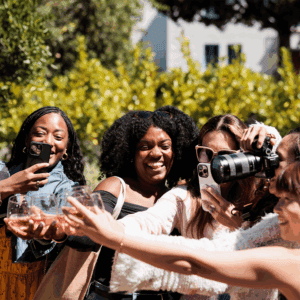 group of journalist taking a selfie while in sonoma county